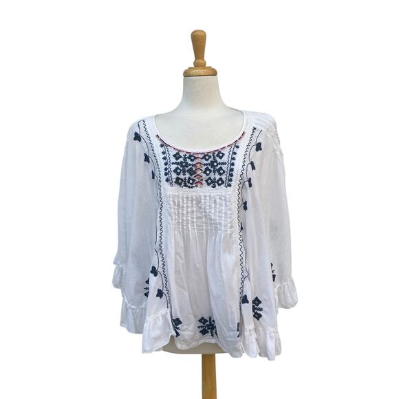 Jens Pirate Booty Poncho Top One Size Swim Cover Embroidered Boho Coastal Resort - Picture 1 of 13